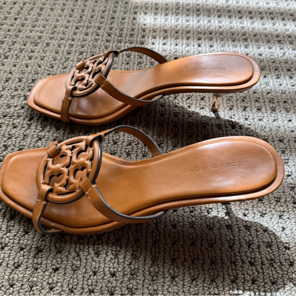 Tory Burch Tan Miller Leather Slide Sandals - Picture 2 of 6